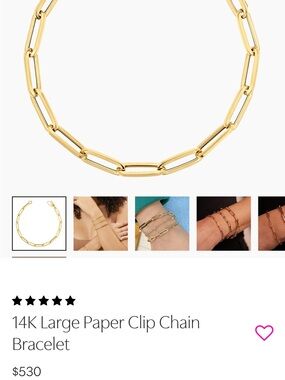 14K Gold Paper Clip Chain Bracelet - Polished Gold Link Bracelet
